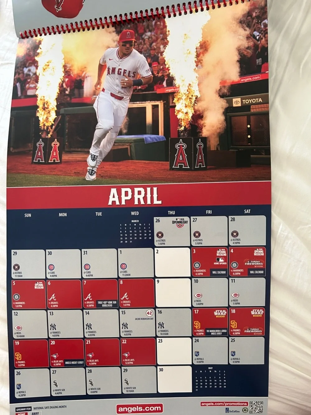 MLB Angels 2026 Calendar - Red and Navy April 2026 - March 2027